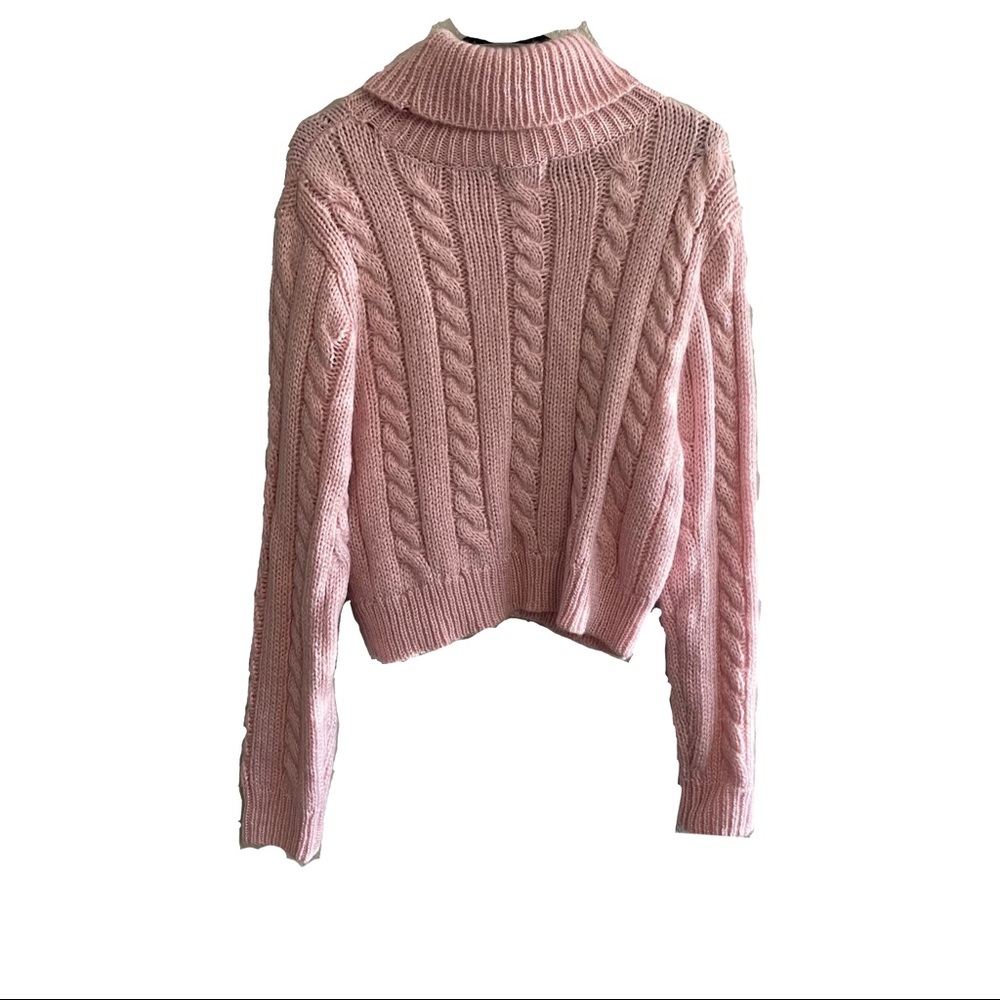 Pink, cropped, high neck sweater